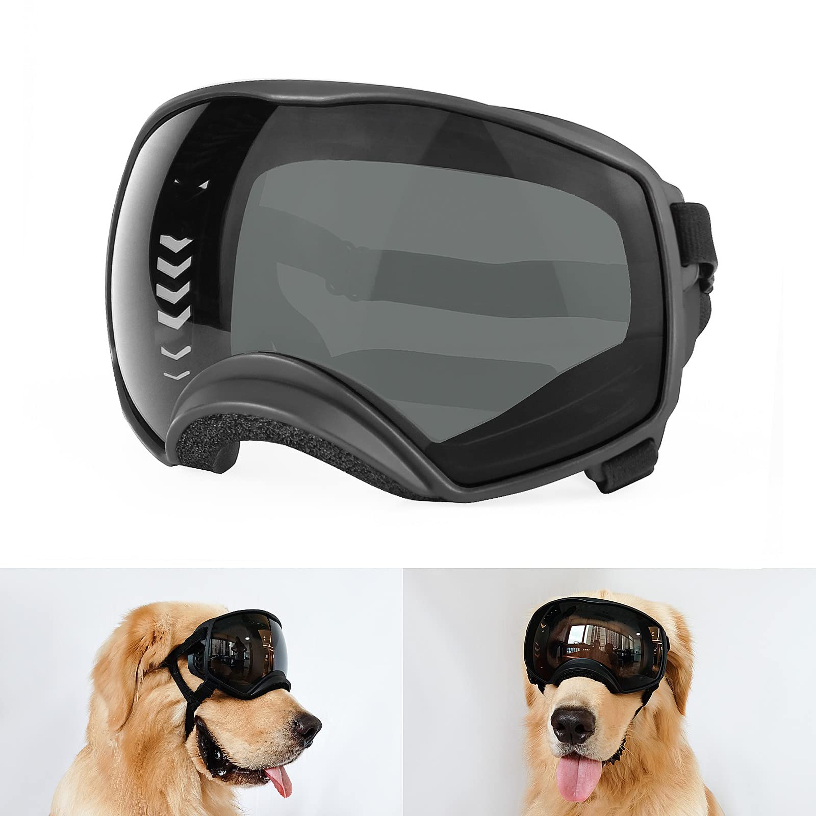 PETLESO dog goggles side view offering wind protection during car rides