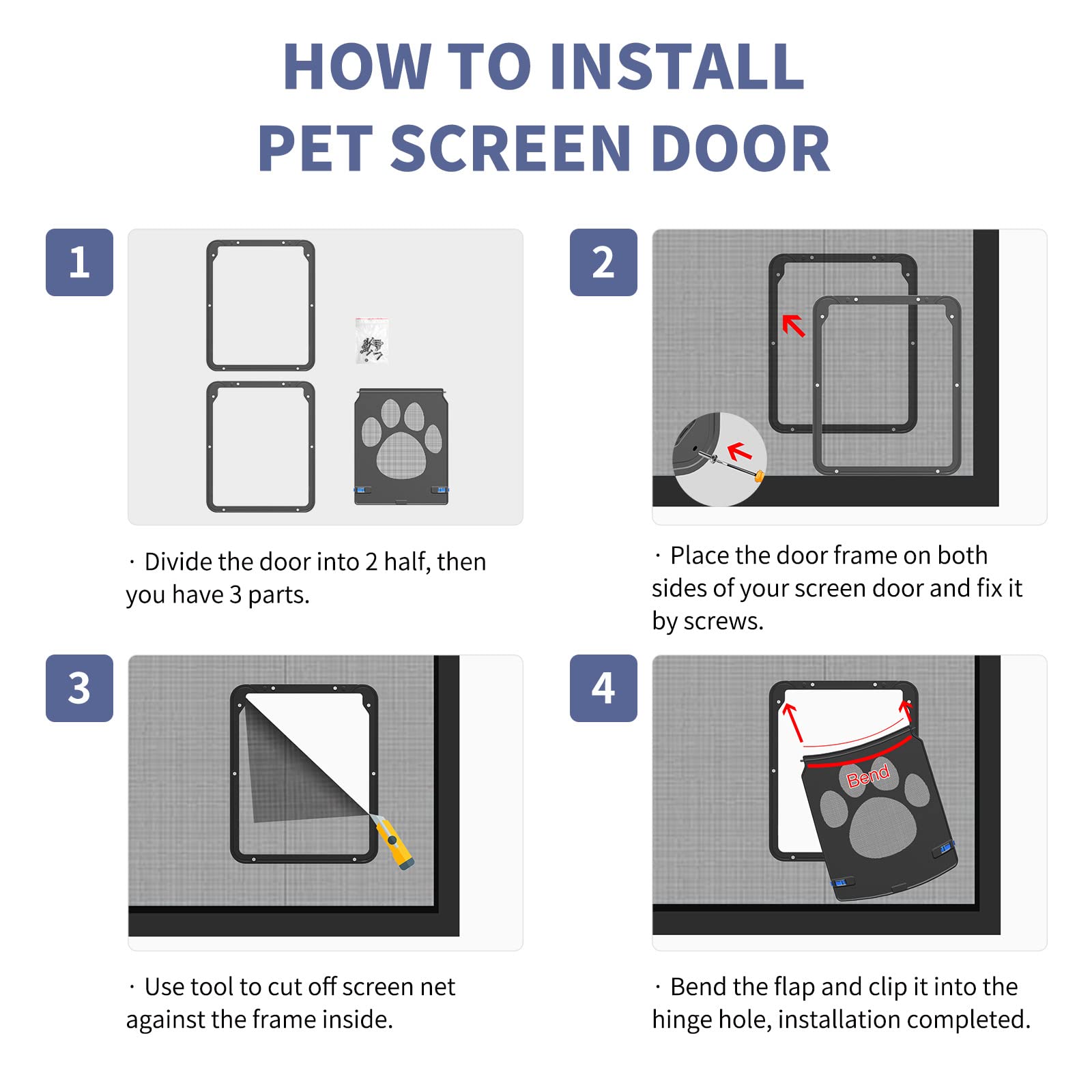 Petleso door frame built from ultrahard ABS with anti-scratch flap.