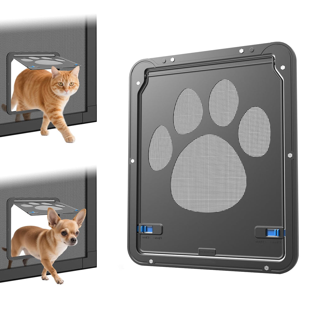Petleso dog screen door front view highlighting the compact inner opening for small pets.