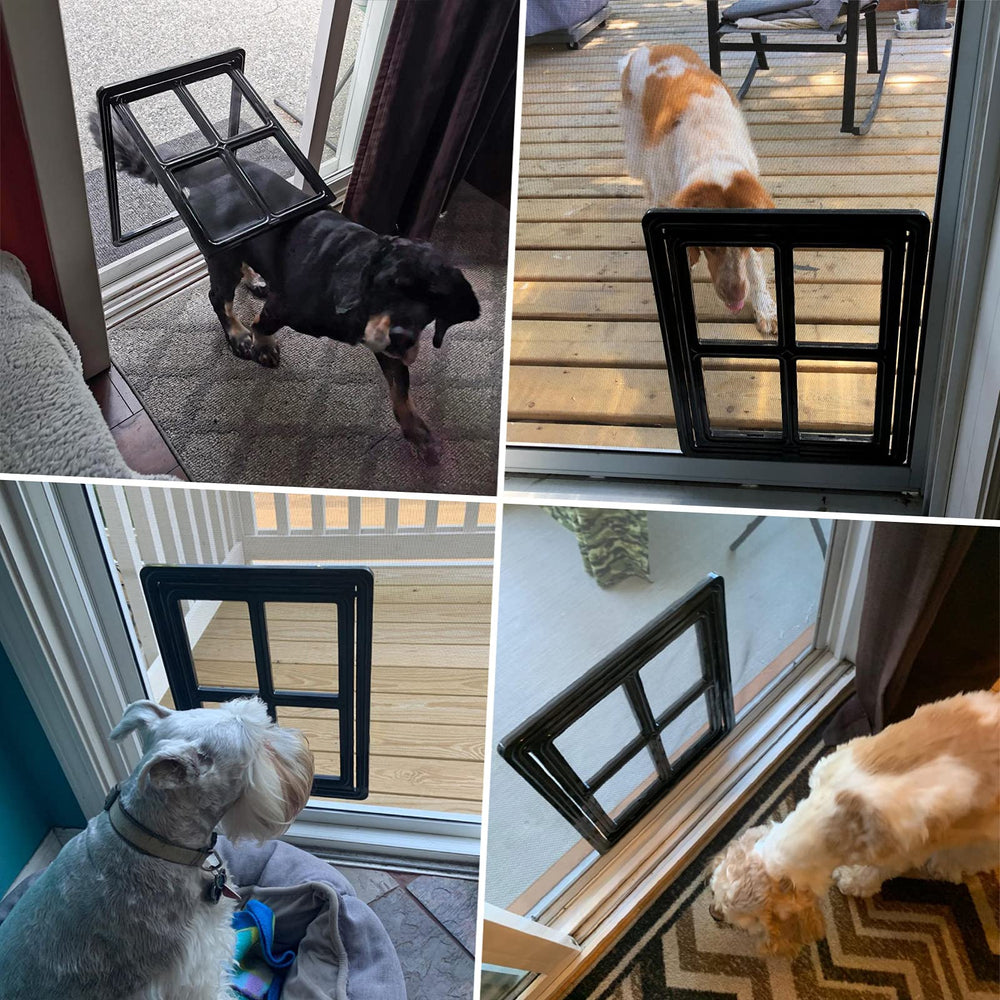 PETLESO dog screen door in-use with pets passing through