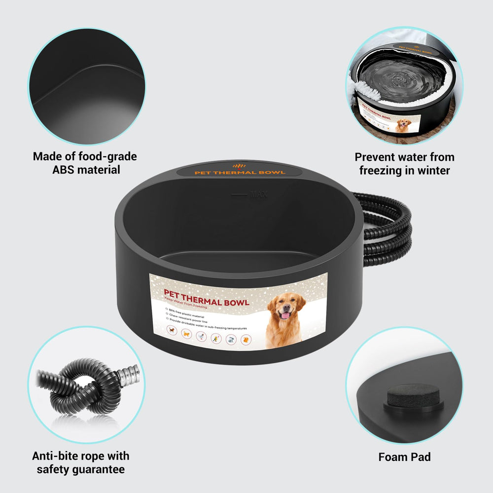 PETLESO Outdoor Heated Water Bowl with foam pads for stable non-slip setup