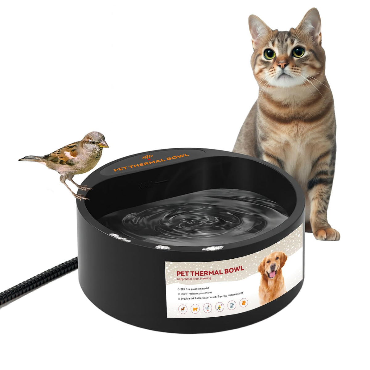 PETLESO Outdoor Heated Water Bowl two-point-two-liter capacity keeps outdoor pets hydrated