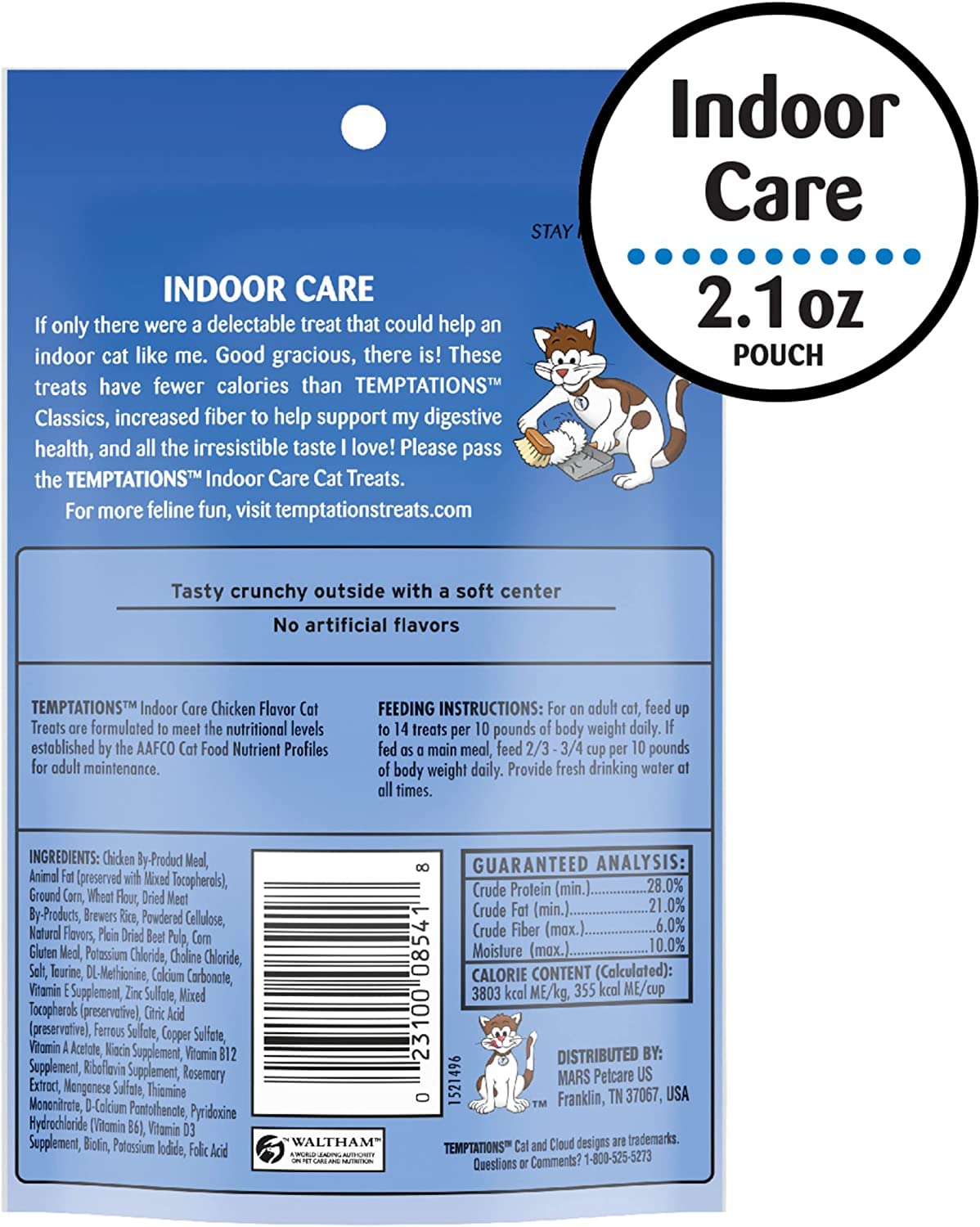 Petlewa Temptations with added fiber supports digestive health in cats.