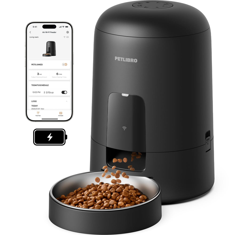 PETLIBRO Air Feeder front view highlighting compact design for easy placement.