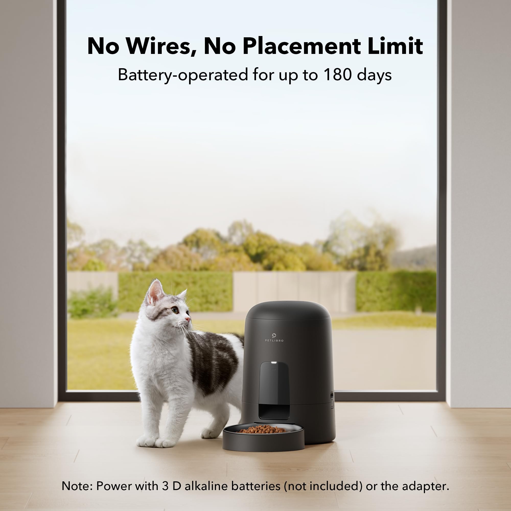 PETLIBRO feeder powered by wall outlet for flexible placement.