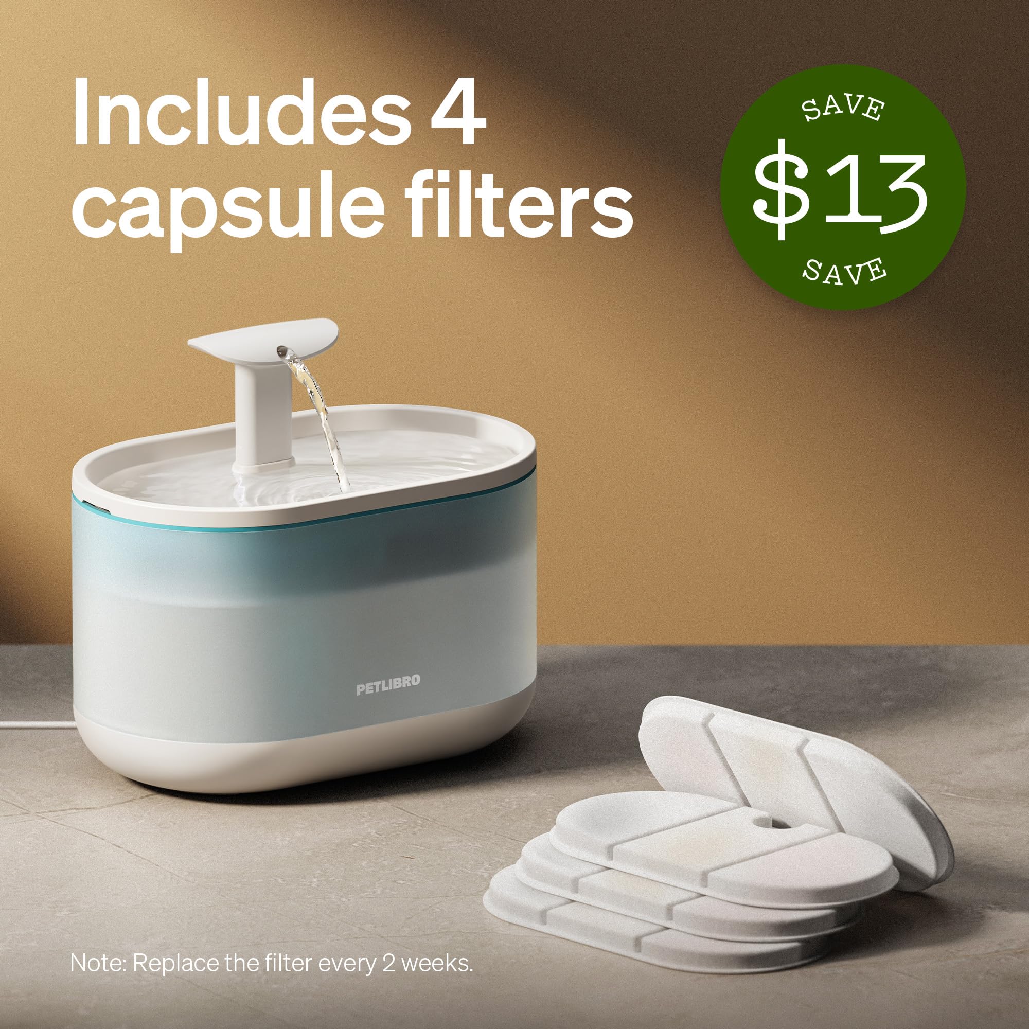 PETLIBRO four-pack replacement filters included for ongoing filtration.
