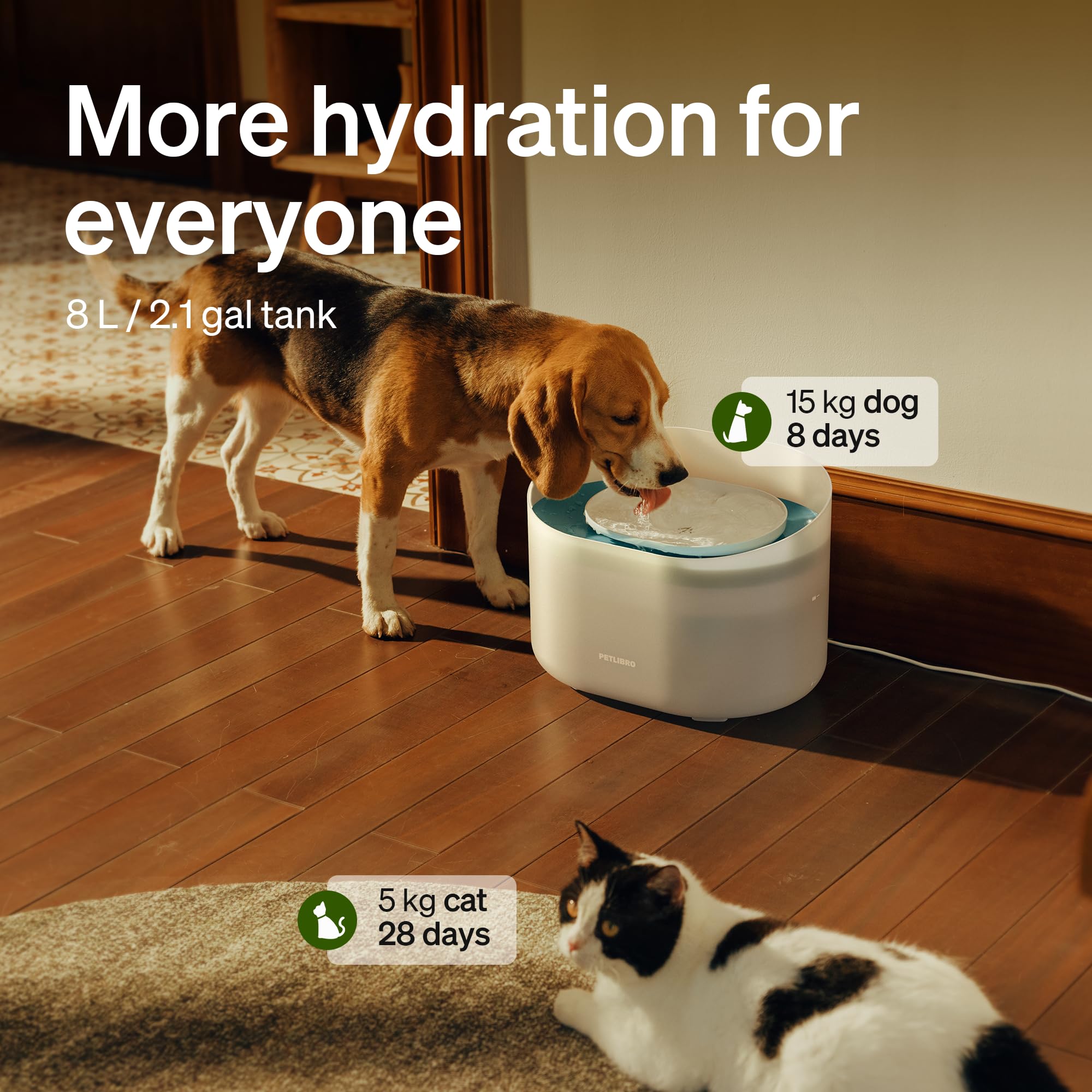 PETLIBRO dog water fountain splash shield minimizes spills during excited drinking sessions.