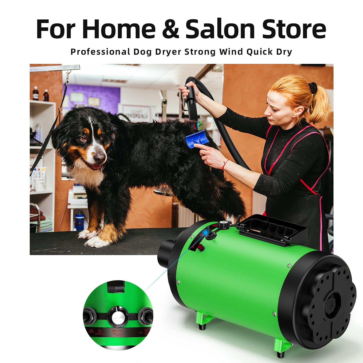 PetLife Professional 5.2HP dog dryer heater and wind options for temperature control.