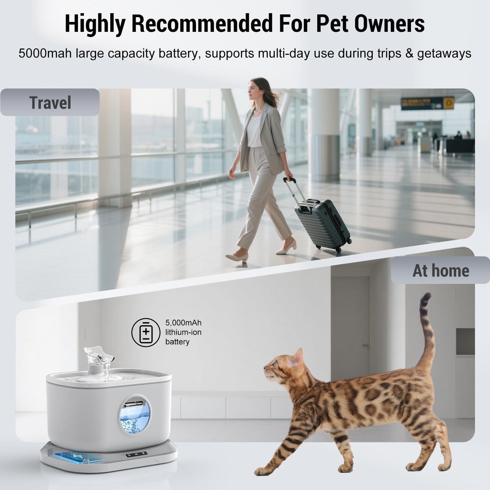 Petlipo 5000mAh battery powers cordless operation for long trips.