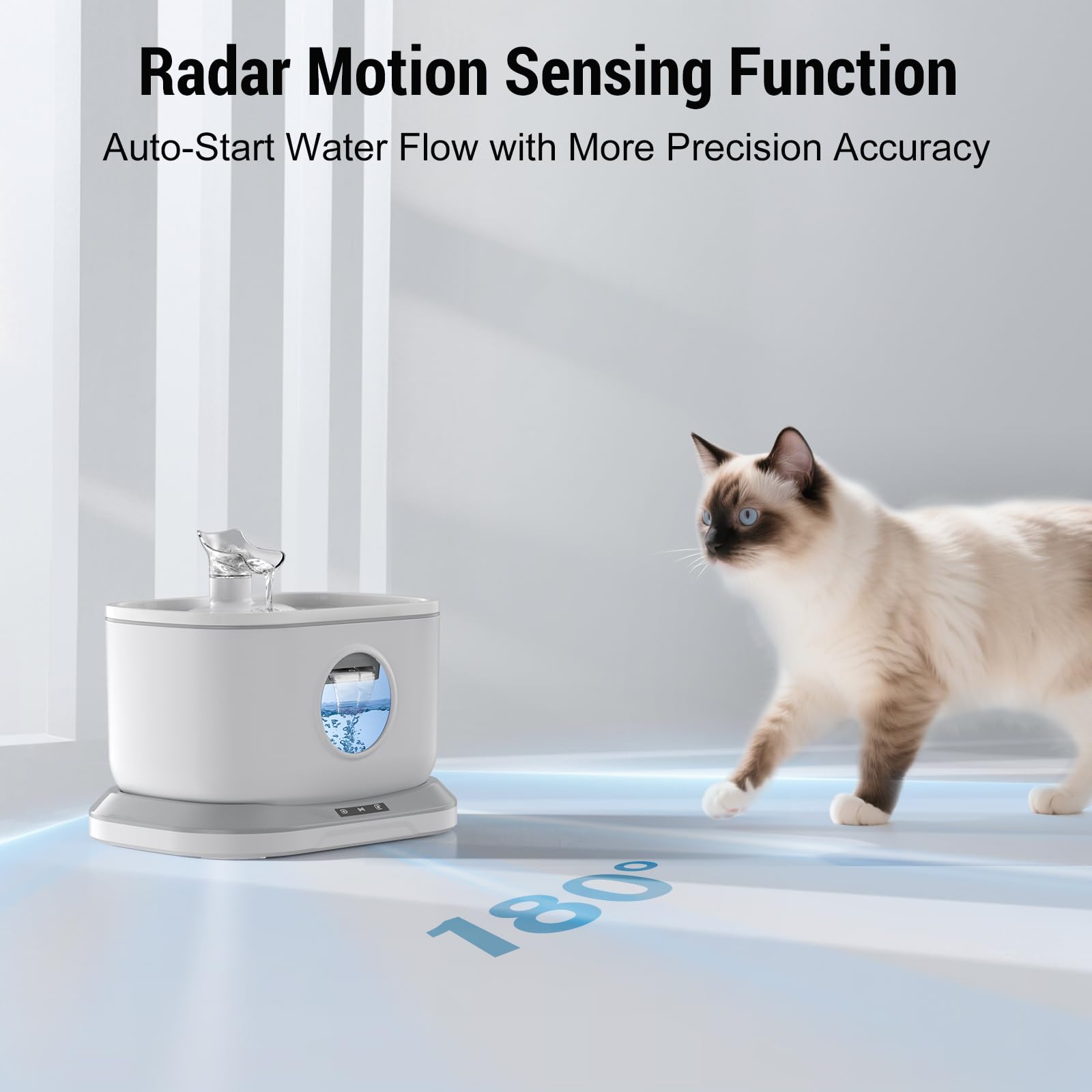 Petlipo fountain induction mode detects motion to encourage drinking.
