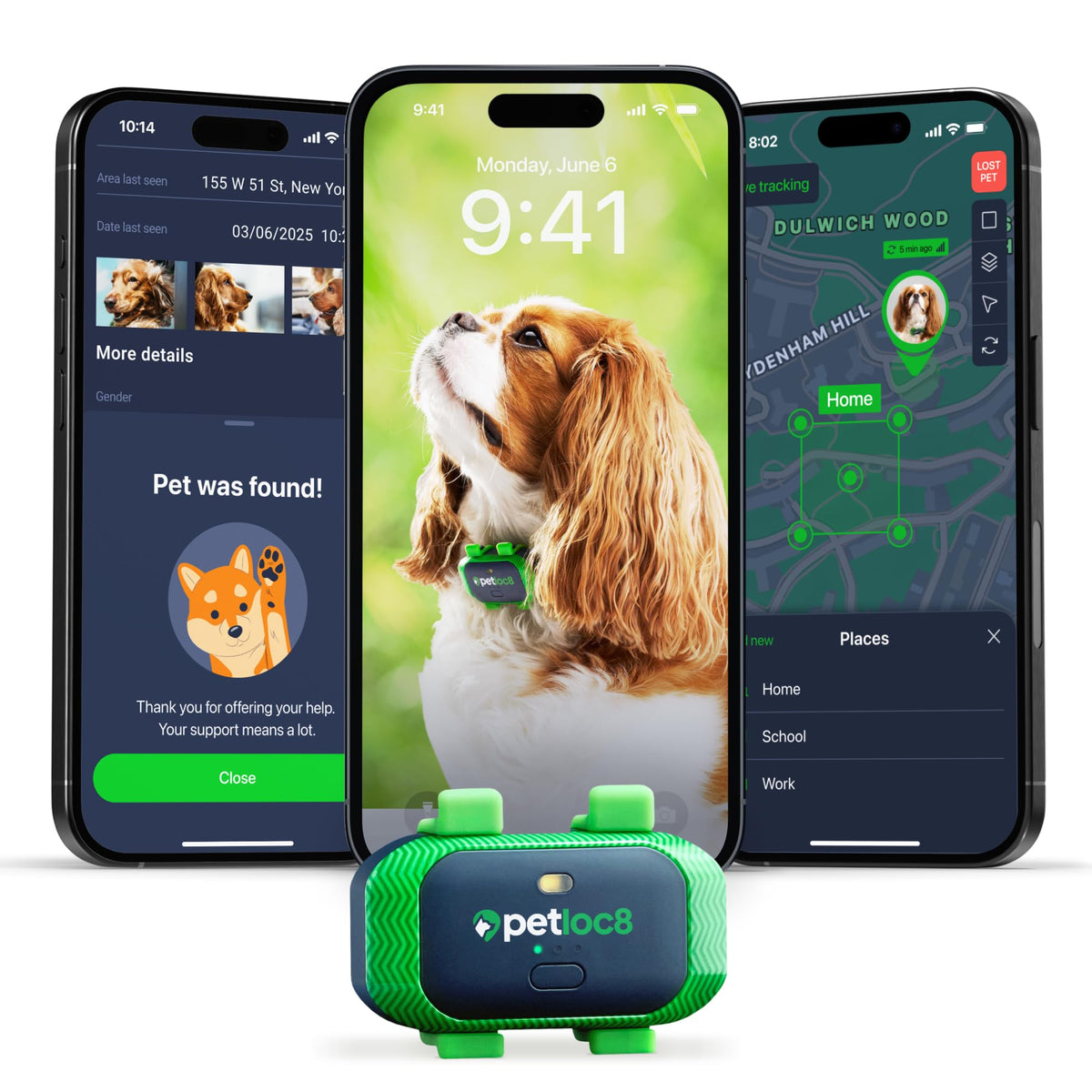 PETLOC8 dog GPS tracker on collar offers real-time location during outdoor adventures