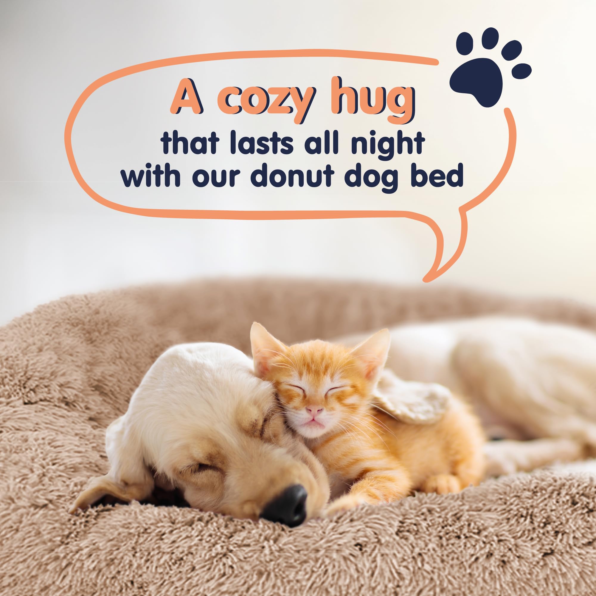 Petloox Donut Dog Bed camel plush close-up demonstrates calming, nest-like structure.