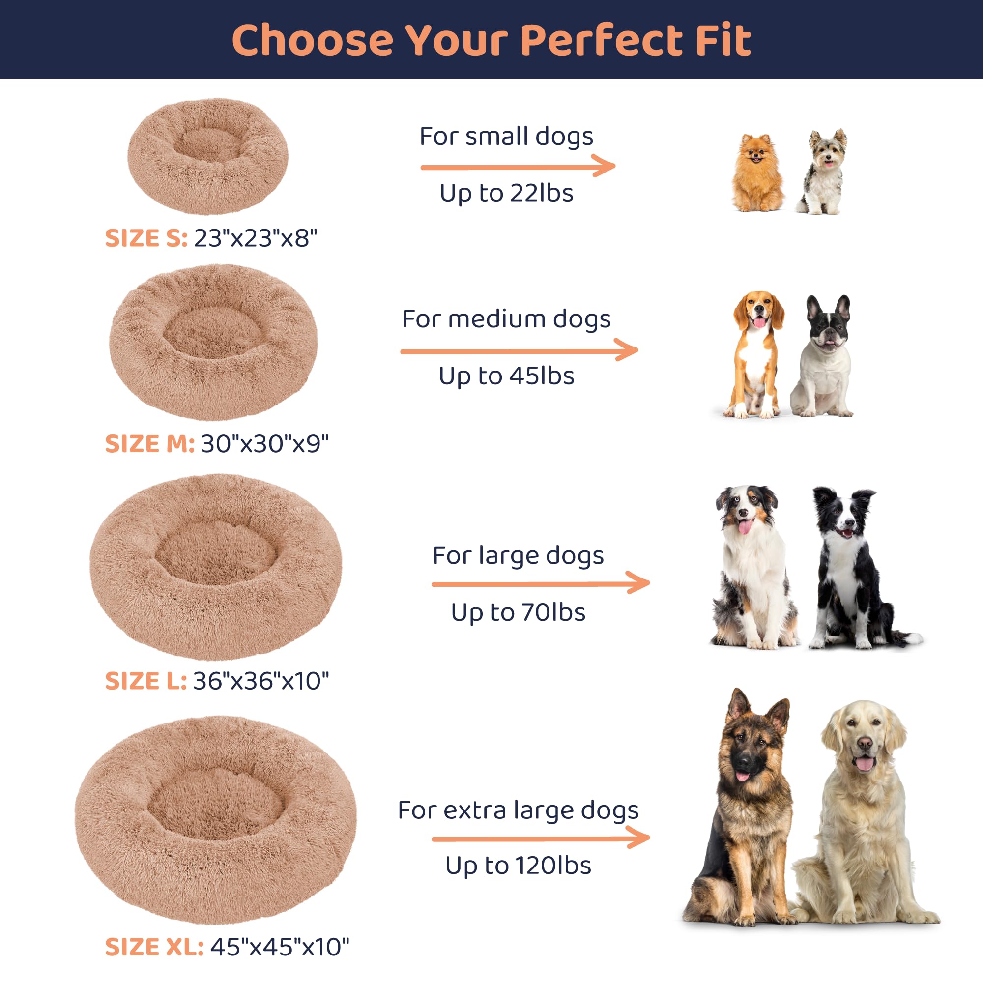 Petloox Donut Dog Bed camel round nest design promotes a secure, relaxing hideaway.