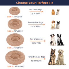 Petloox Donut Dog Bed camel round nest design promotes a secure, relaxing hideaway.