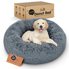 Petloox Donut Dog Bed in dark grey, ultra-plush close-up for cozy comfort