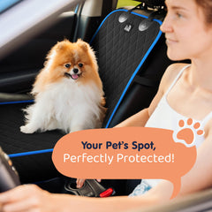 Petloox front seat dog cover waterproof material repels spills for quick cleanup.