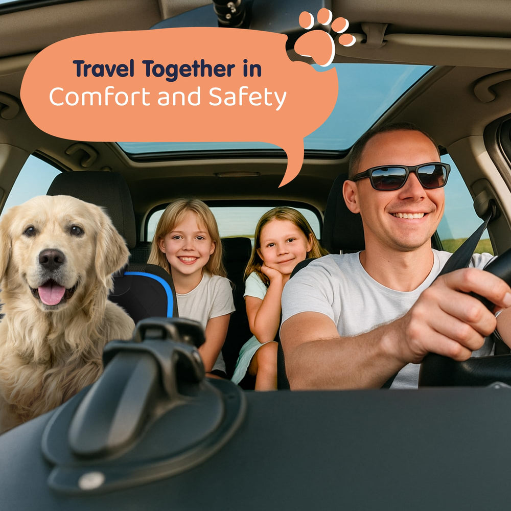 Petloox front seat dog cover warranty badge signals long-term protection for pets.