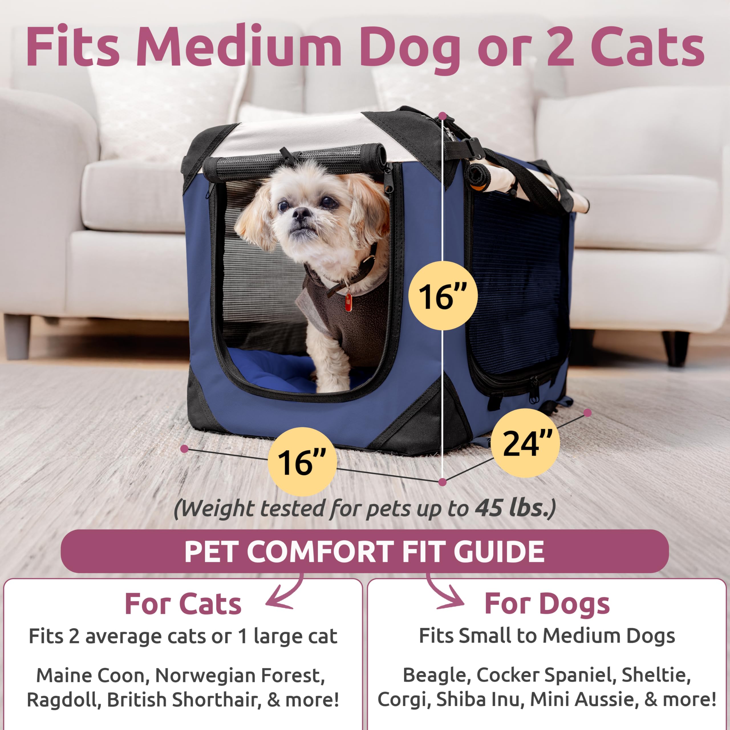 PetLuv rigid-metal-frame keeps shape during travel with secure zippers.