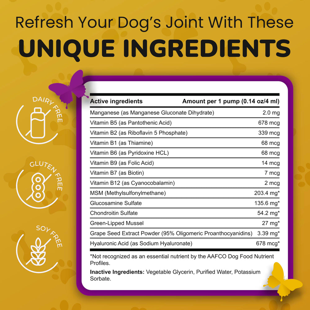 PETMADE liquid joint supplement being poured into dog food for easy dosing.