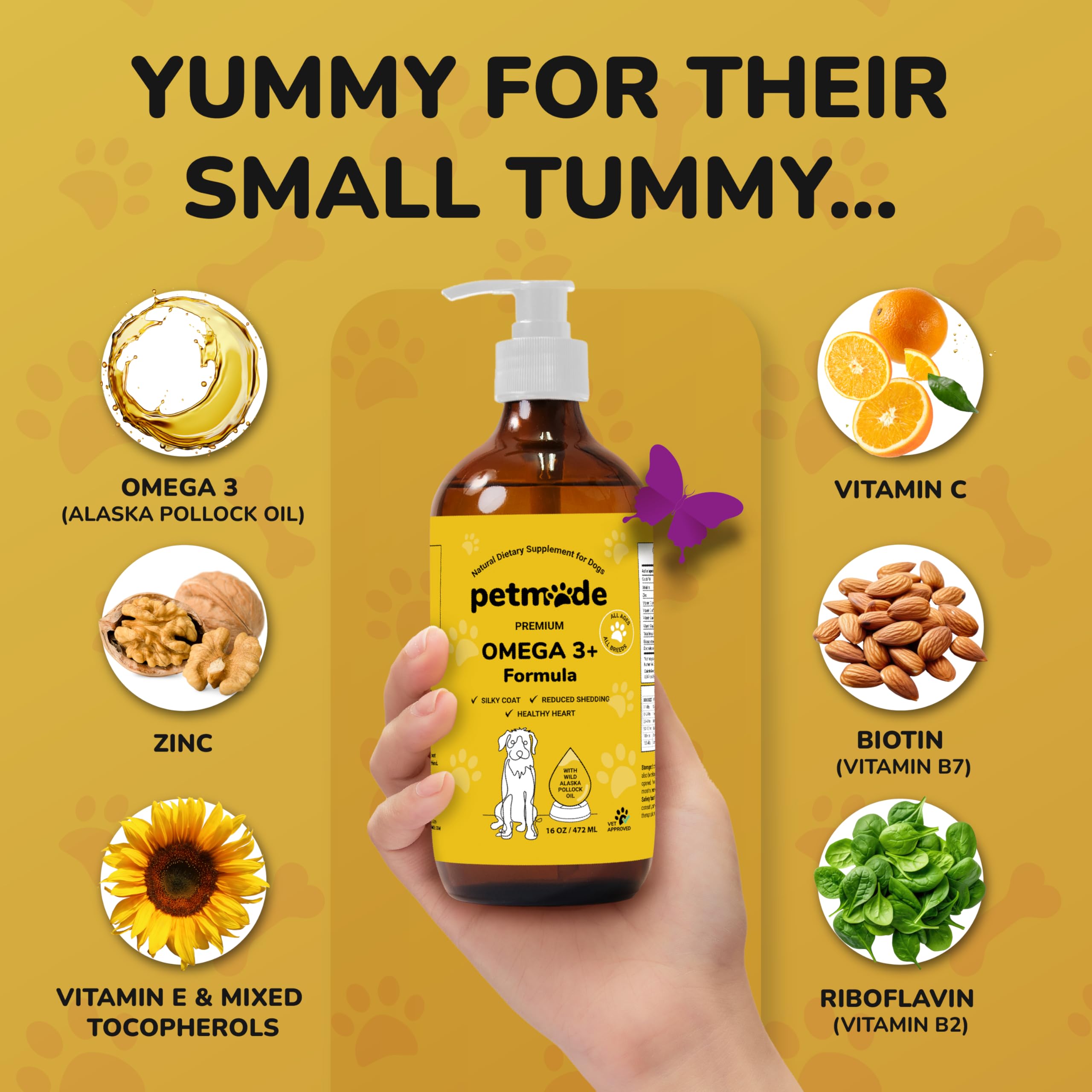 PetMade Omega3 zinc and vitamins formula for daily supplement benefits.
