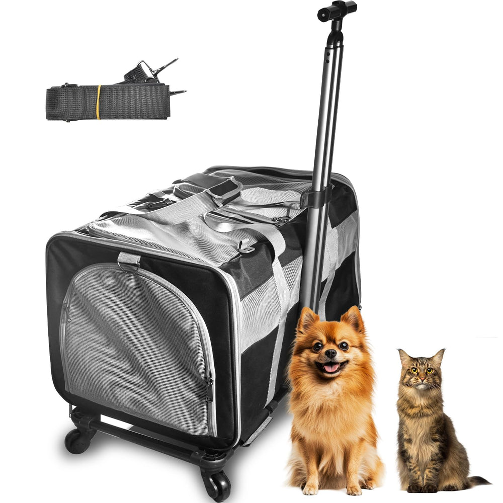PetMarket cat carrier with double compartments for two pets, promoting calm transport.