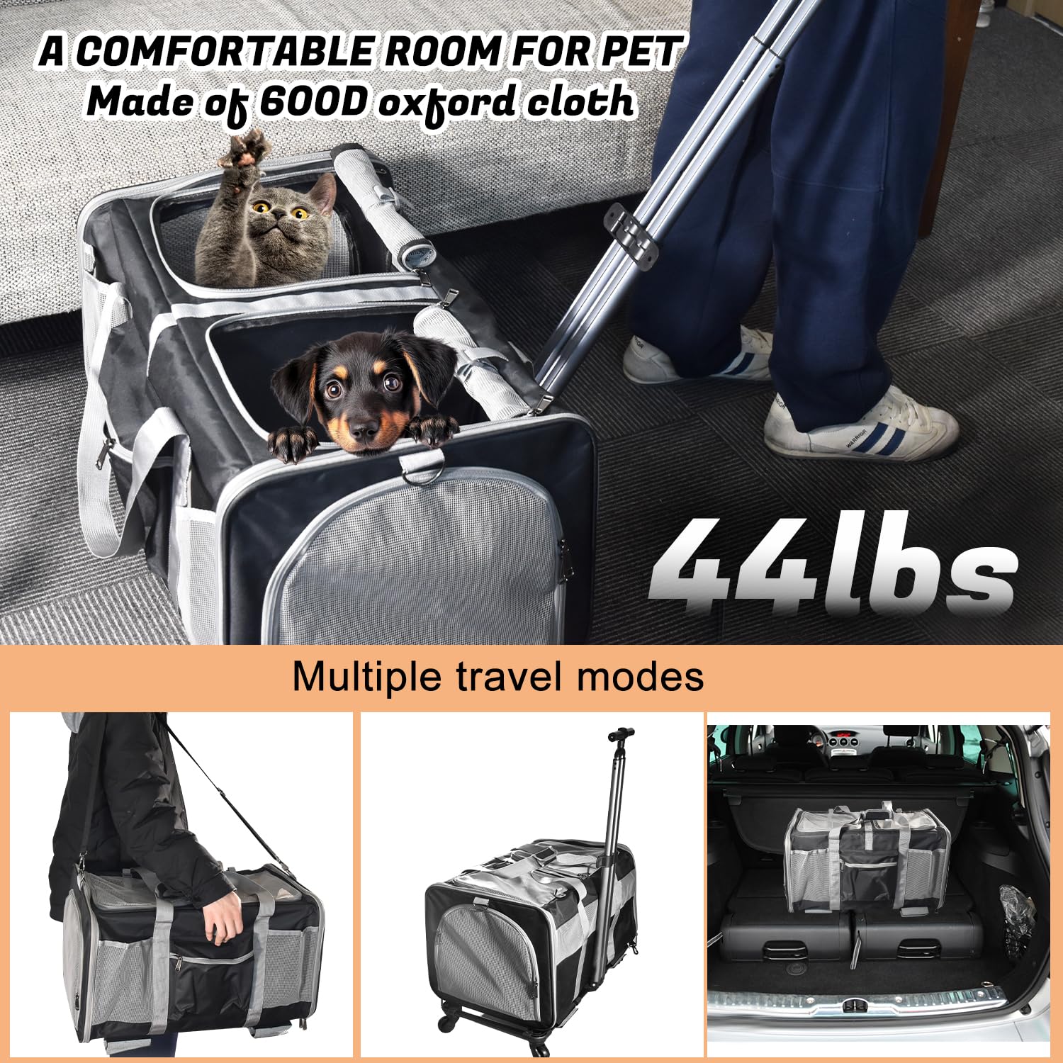 PetMarket locking zippers and built-in straps for secure pet containment.