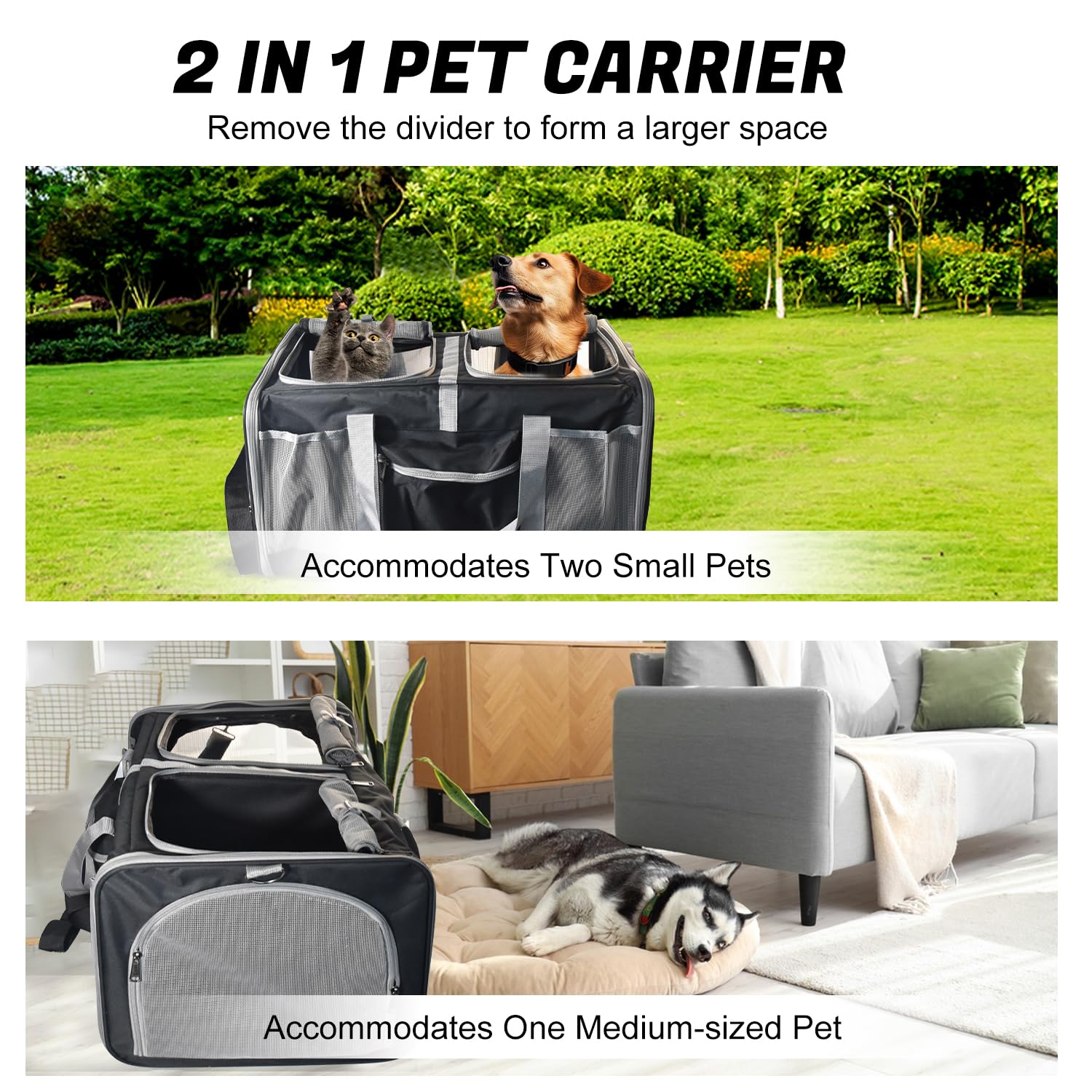 PetMarket rolling carrier with suitcase-style platform and 360° wheels.