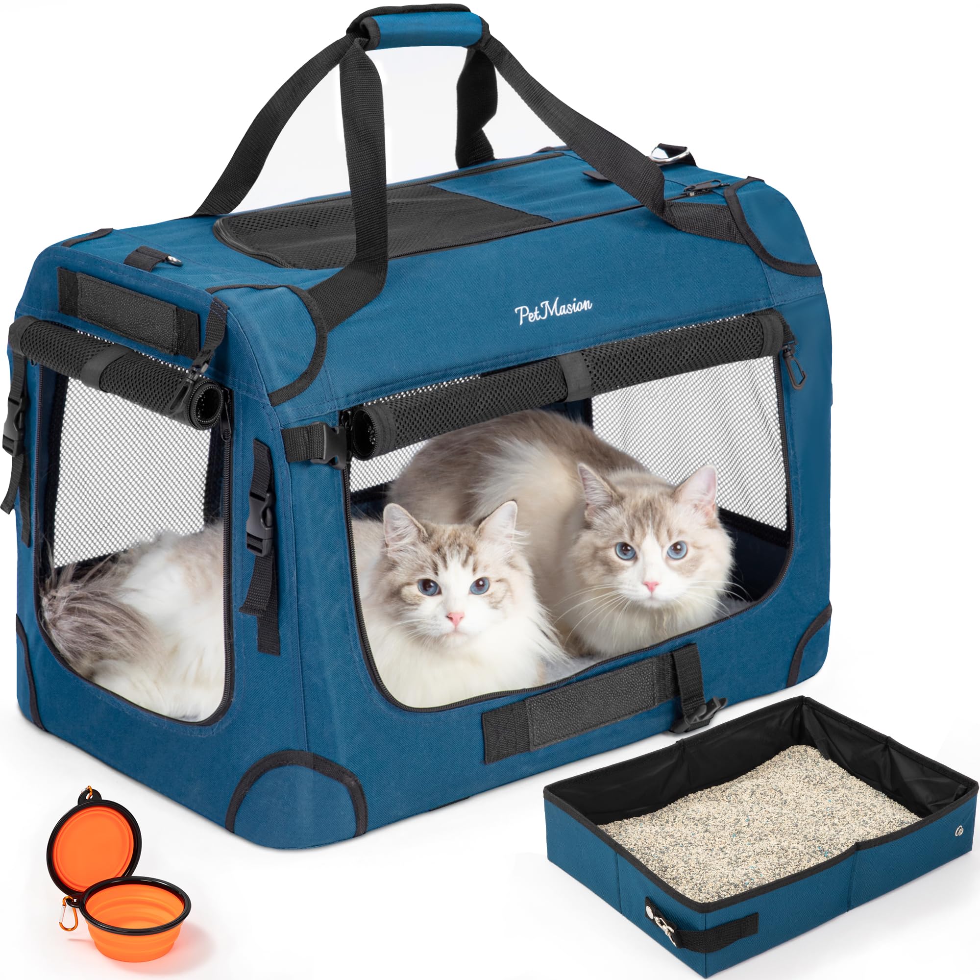PetMasion extra large cat carrier interior view for two cats on trips