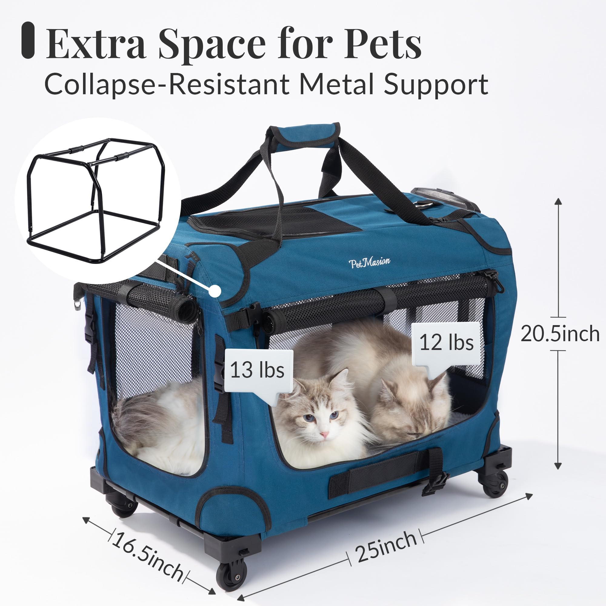 PetMasion rolling carrier side mesh provides airflow for pets on the go