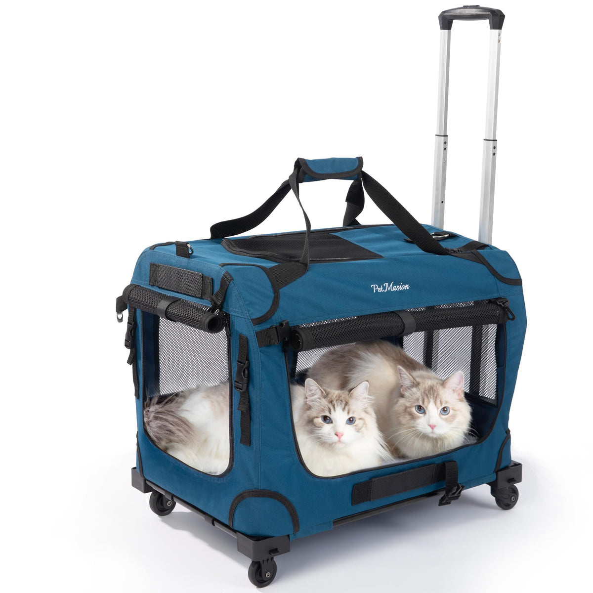 PetMasion extra large rolling carrier top view for easy big-cat transport
