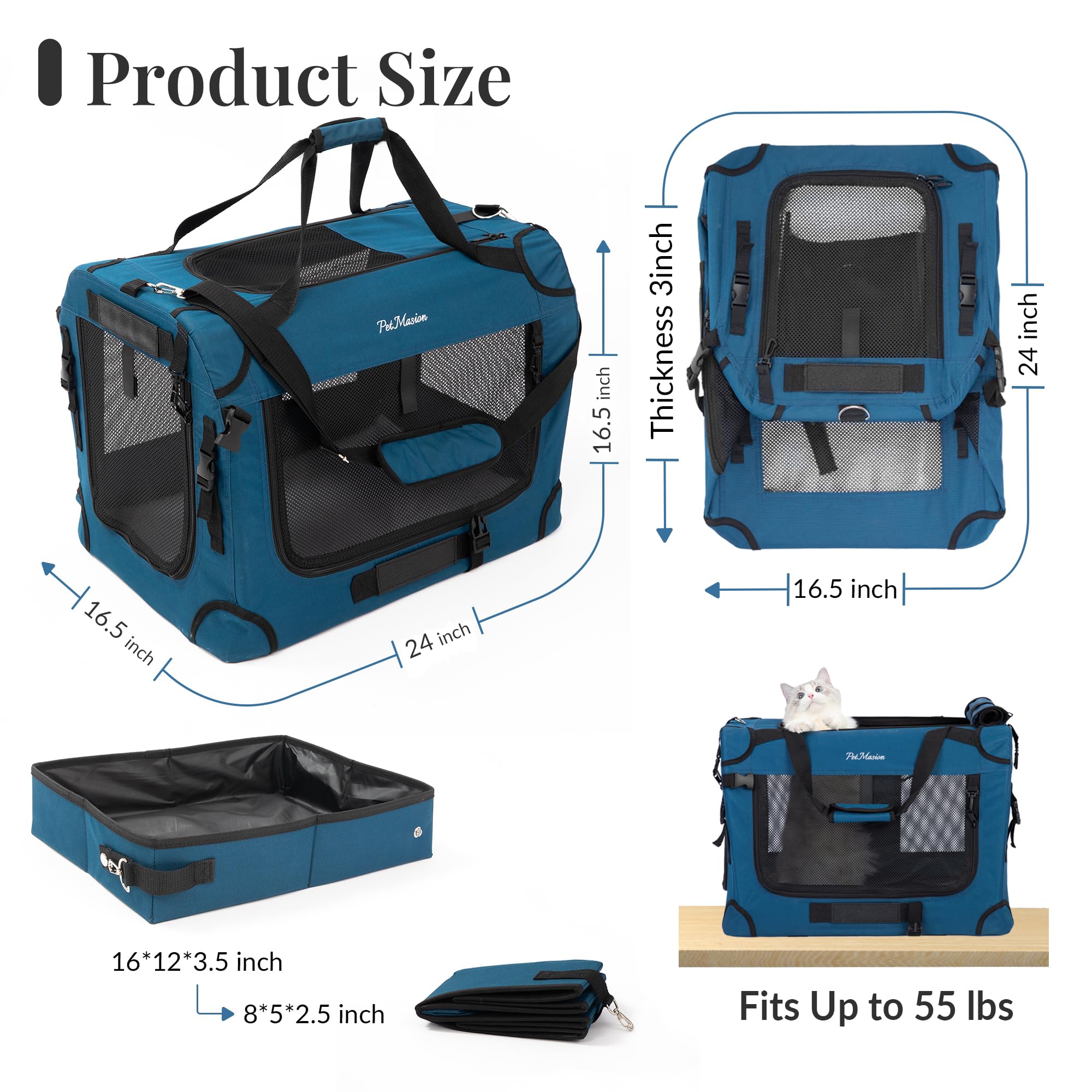 PetMasion Prussian blue soft sided crate with stylish look