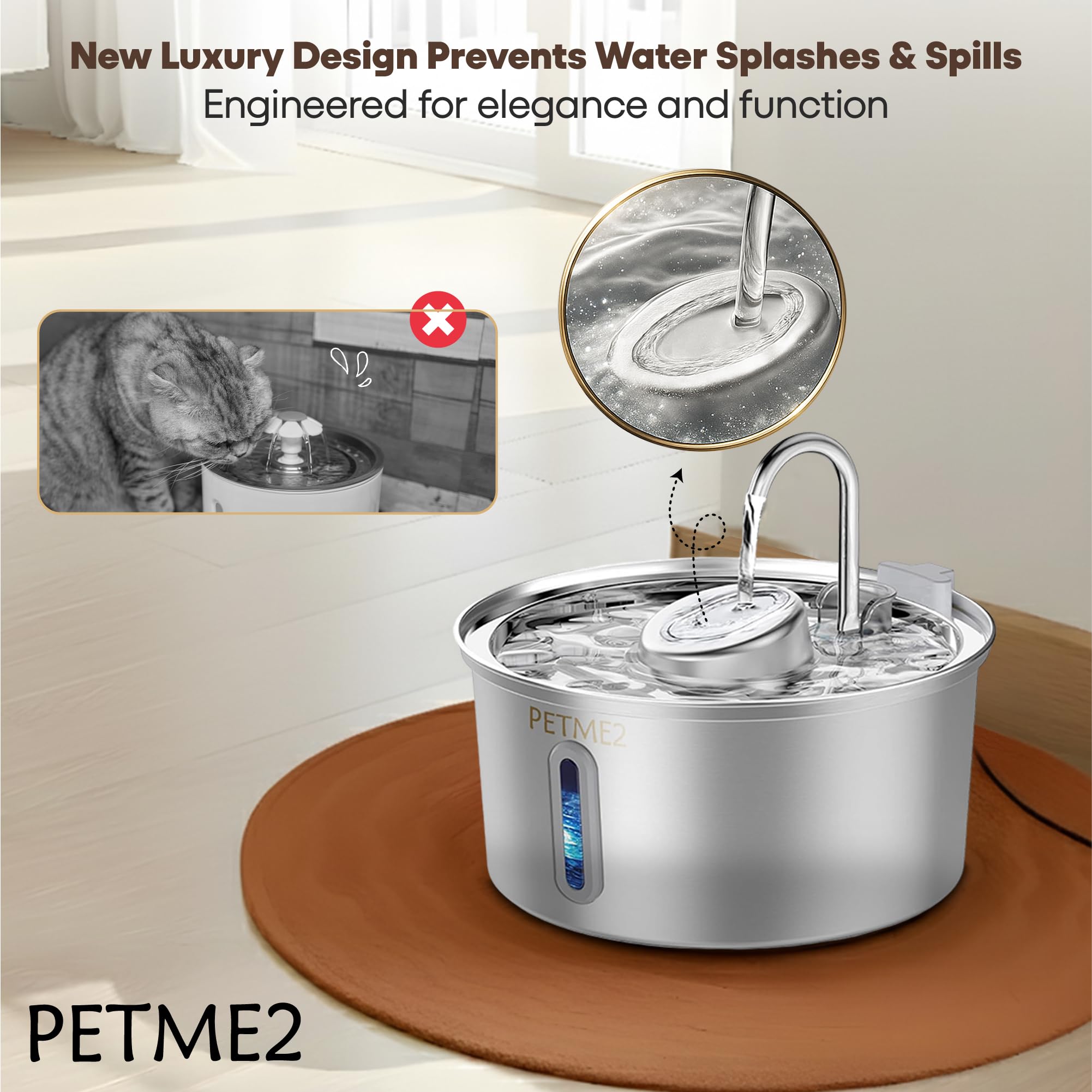 PETME2 3.2L capacity means fewer refills for multi-pet households.