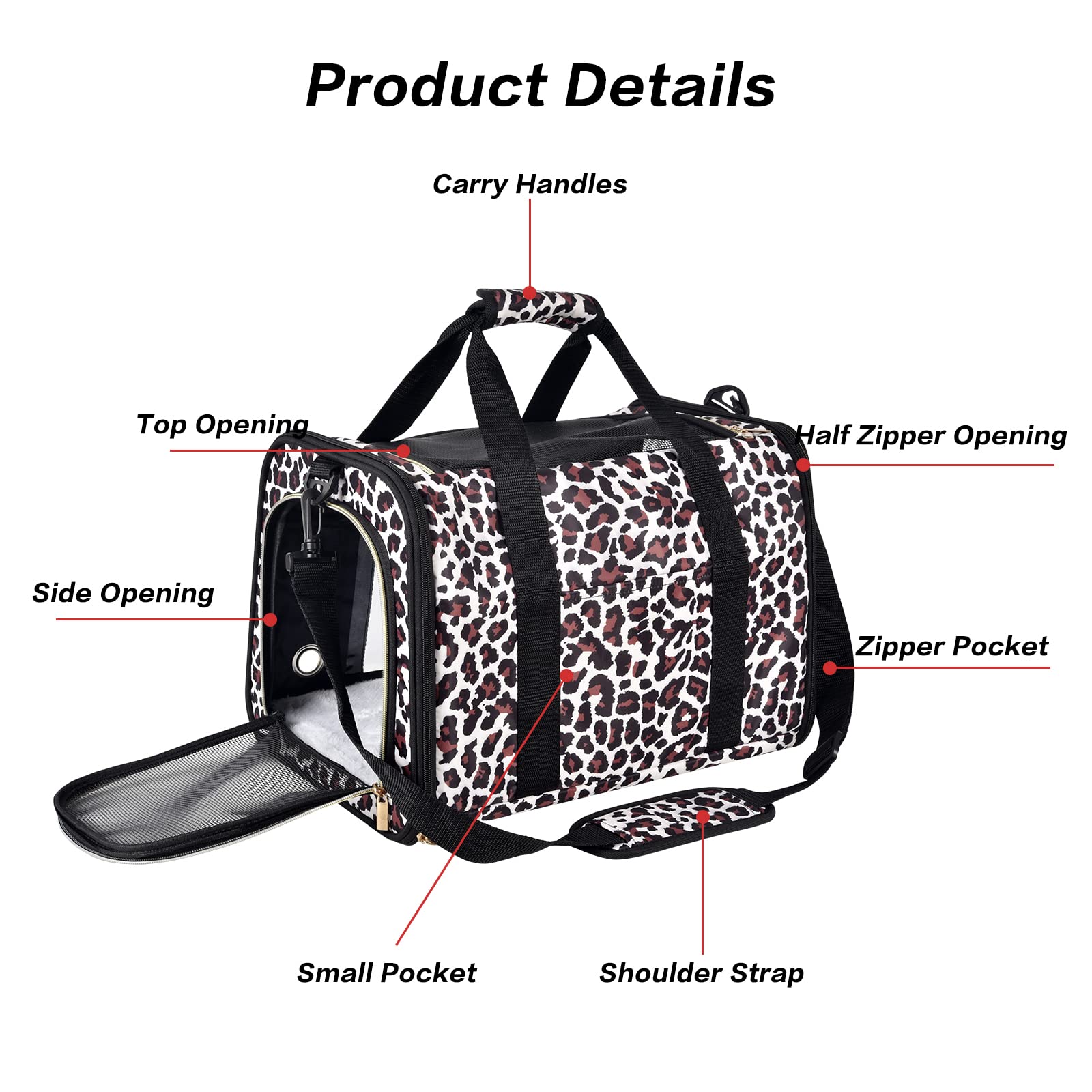 Petmolico cat carrier Leopard front PVC window improves visibility.