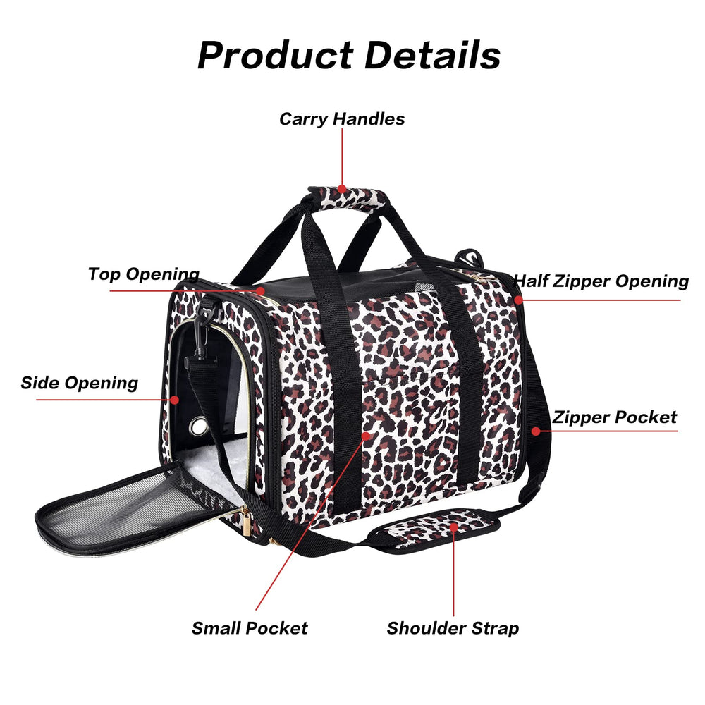 Petmolico cat carrier Leopard front PVC window improves visibility.