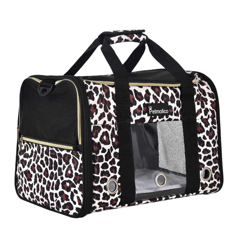 Petmolico cat carrier Leopard side opening for easy loading.