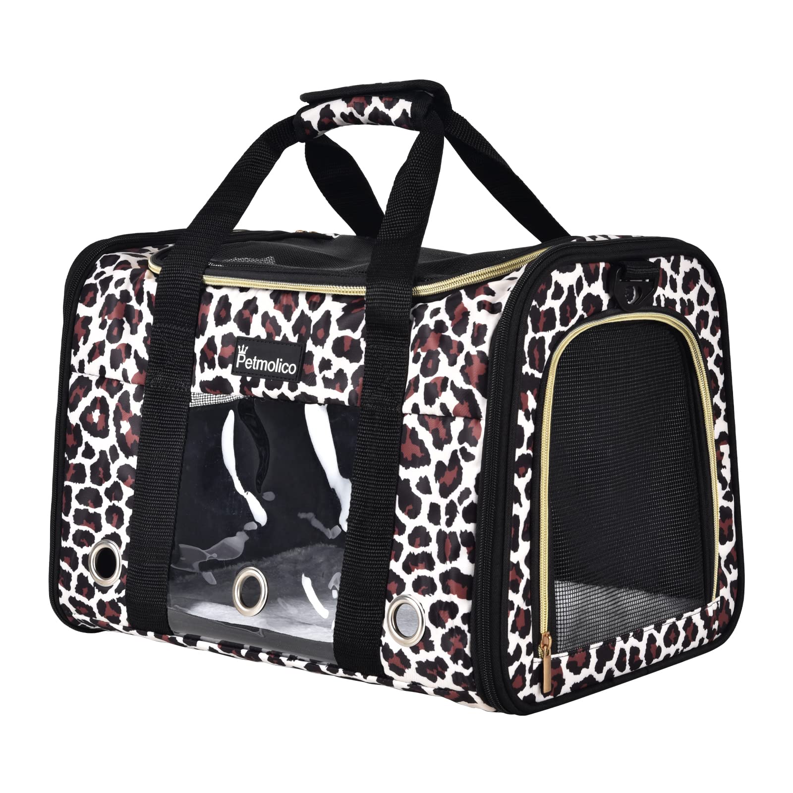 Petmolico cat carrier Leopard top view, compact for air travel.