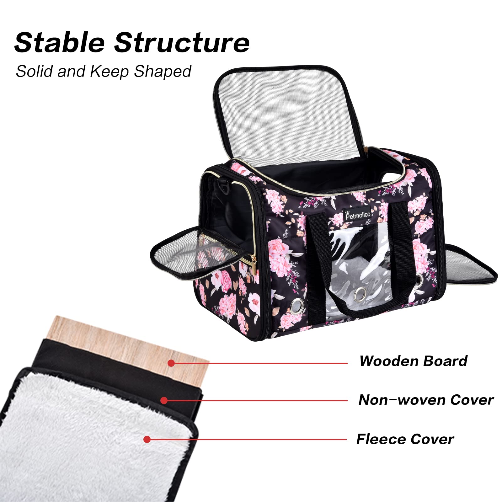 Petmolico bottom-support keeps the carrier stable during movement.