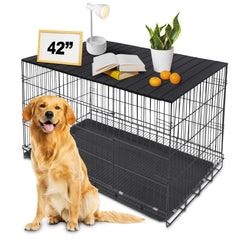 Petmystify dog crate topper on crate with magnets providing stable surface.