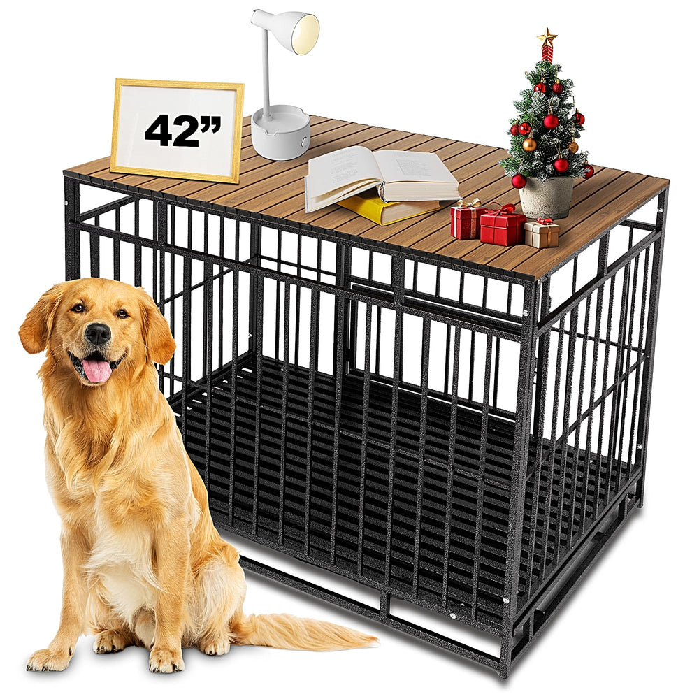 Petmystify Dog Crate Topper walnut full-view shows decorative storage for a tidy living space
