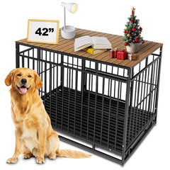 Petmystify Dog Crate Topper walnut full-view shows decorative storage for a tidy living space