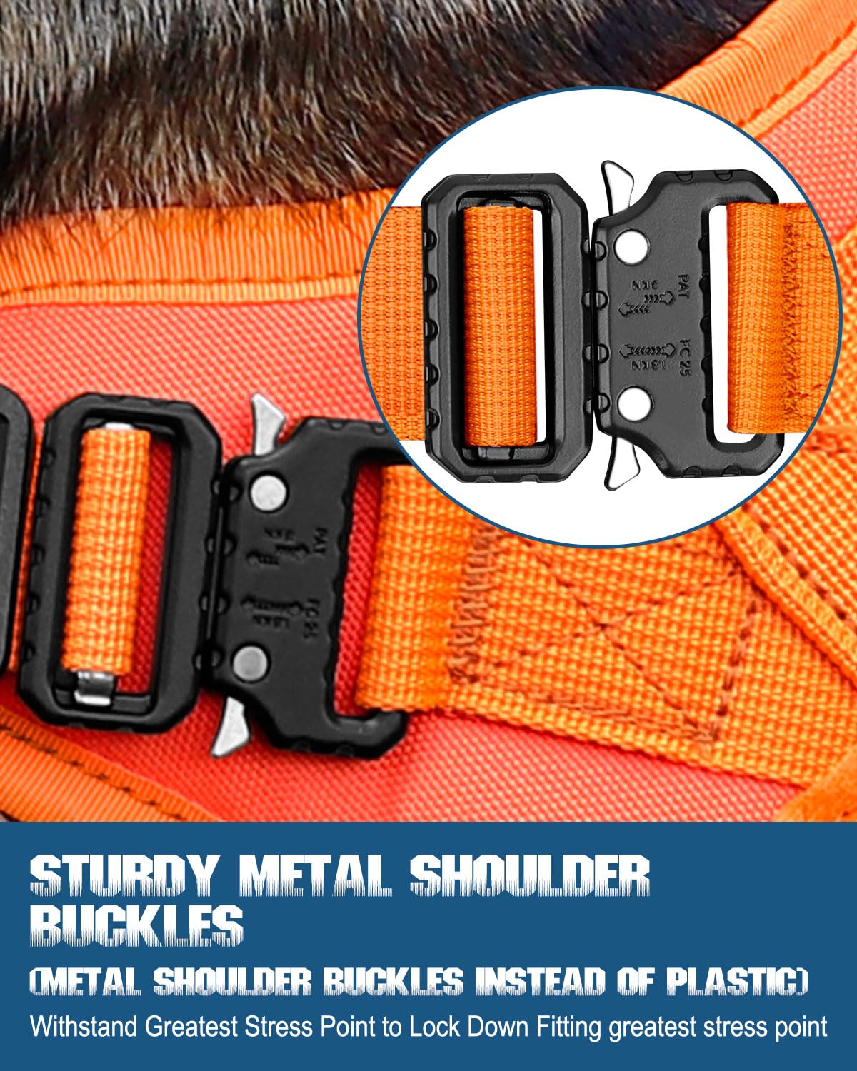 PETNANNY Tactical Vest metal buckle design supports strong pulls for medium and large dogs