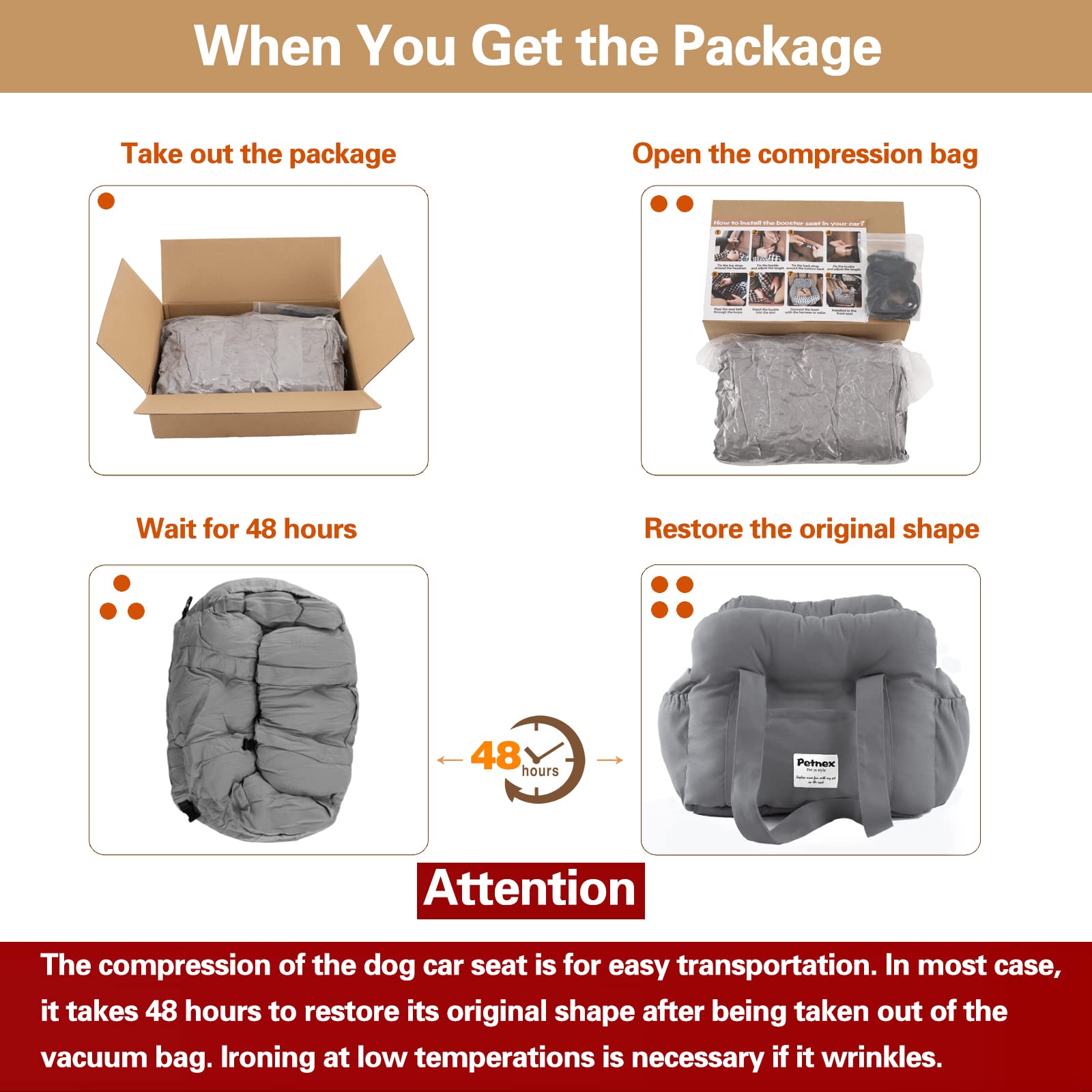 Petnex dog car seat side view highlighting easy installation and portability.