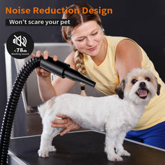 PETNF dog dryer adjustable-speed-temp shows flexible settings for different fur types.
