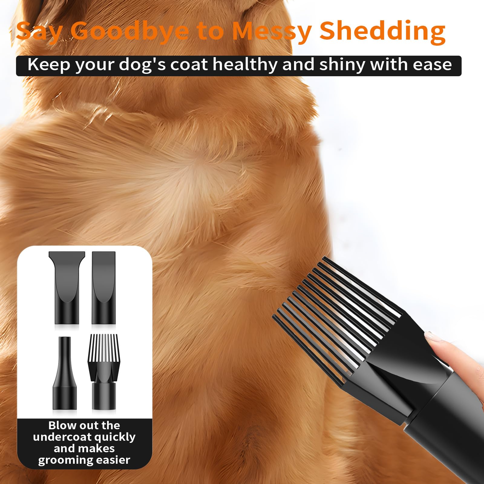 PETNF dog dryer ergonomic-handle provides comfortable grip during longer grooming.
