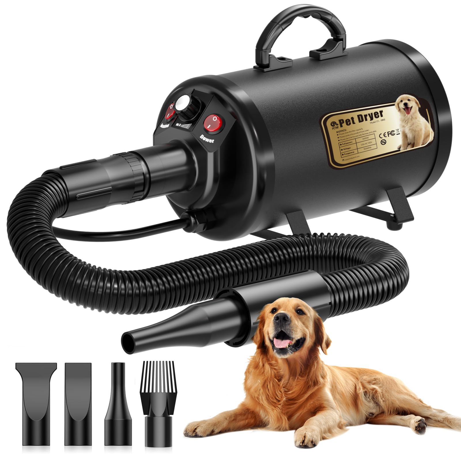 PETNF dog dryer grooming-nozzle-set enables versatile at-home grooming with customizable airflow.