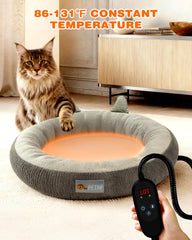 PETNF heated cat bed with 87-inch chew-resistant cord for flexible placement.