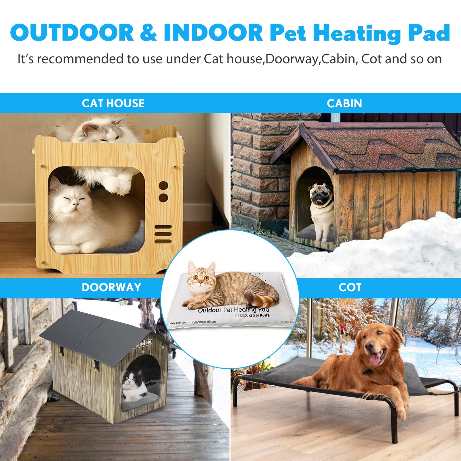 PETNF outdoor heated pet bed auto temperature control maintains steady warmth