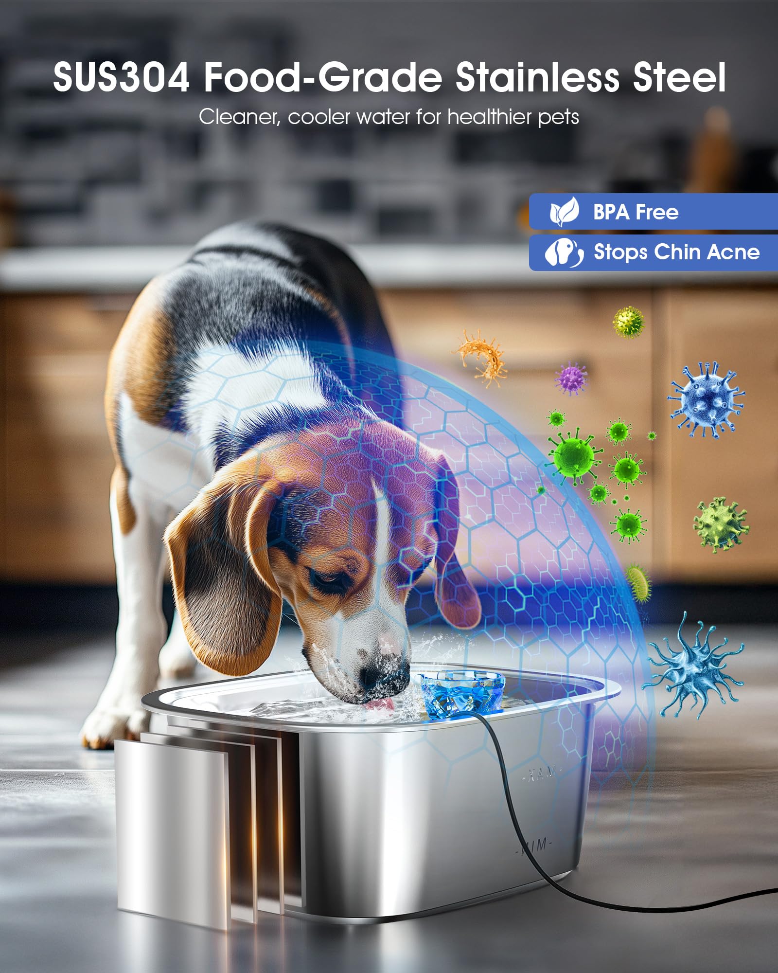 PETNF quiet pump with LED light aids night-time refills without disturbing pets or sleep.
