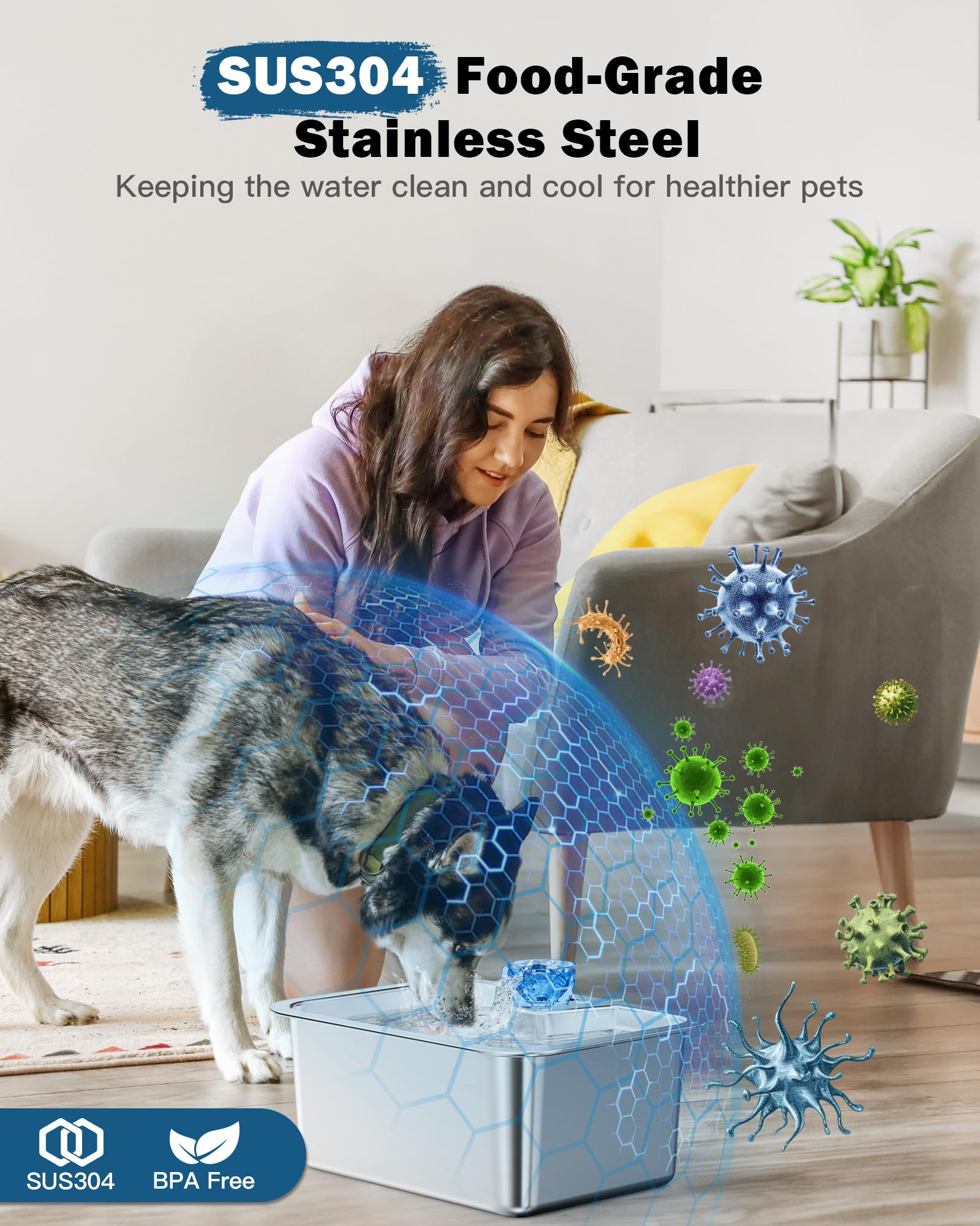 PETNF stainless steel dog bowl closeup shows clean surface