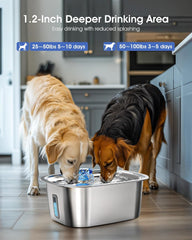 PETNF SUS304 stainless steel dog water fountain emphasizes durable, BPA-free construction and cooler water.